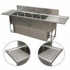 Thumbnail image #5 for BK Resources UBDW-18-472TS Four-Compartment Slim-Line Stainless Steel Underbar Sink with Left & Right Drainboards, 72 Inch