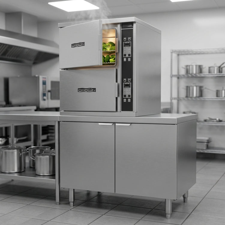 Product image #3 for Crown SCX-2-24 Two Compartment Full-Size Steam Coil Convection Steamer with Cabinet Base