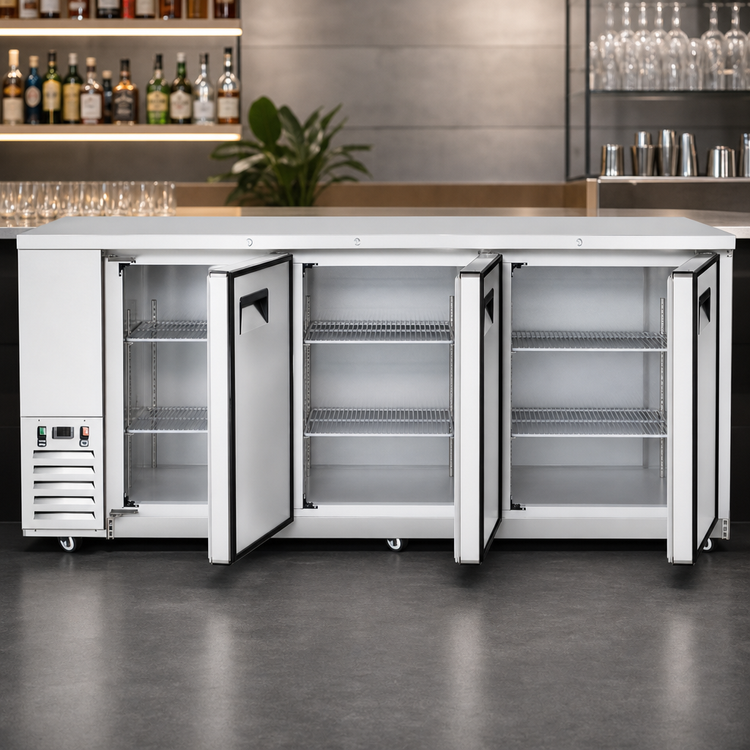 Product image #5 for Atosa Three-Section Back Bar Cooler with Self-Contained Side-Mount Refrigeration and Solid Locking Doors, 30.1 Cu. Ft.