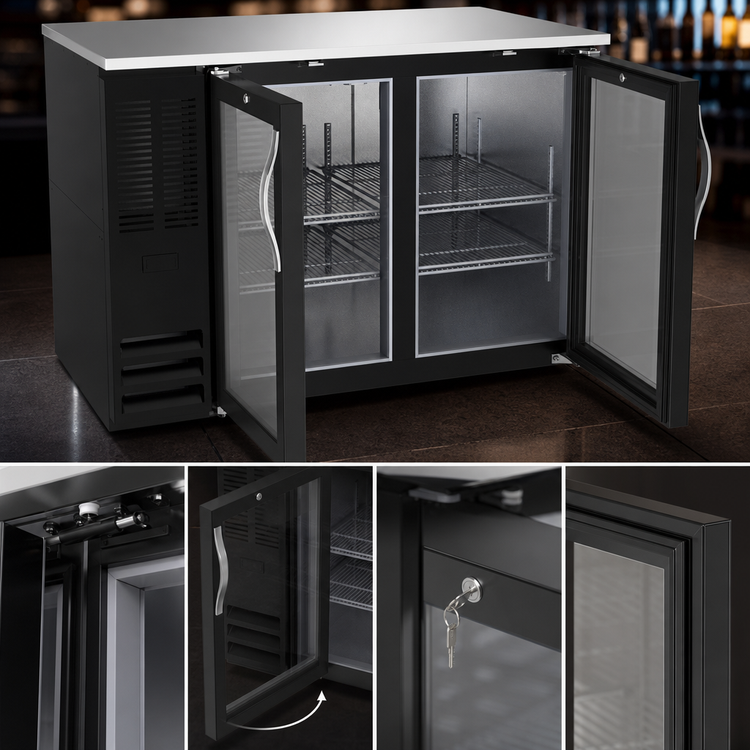 Product image #4 for Beverage Air BB48HC-FG-B Two-Section Food-Rated Back Bar Refrigerator with Glass Doors, 48 Inch, Black Exterior