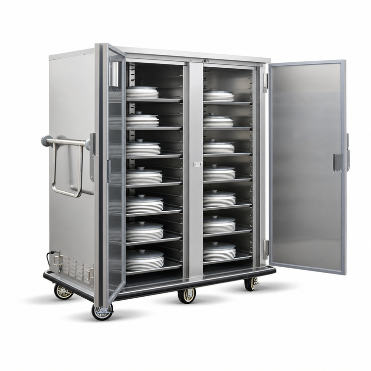 Product image #5 for FWE P-Series Electric Double-Door Banquet Cart Holding Cabinet, 150-180 Covered Plates