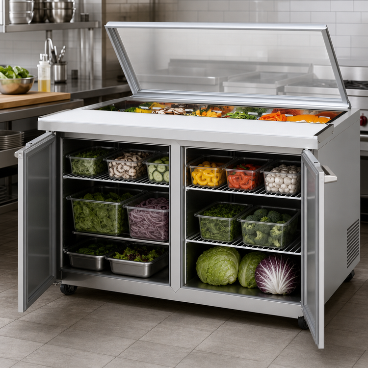 Product image #4 for Turbo Air PRO Series 48-1/4-Inch Two-Section Sandwich/Salad Prep Table with Glass Lid and Rear-Mount Self-Contained Refrigeration