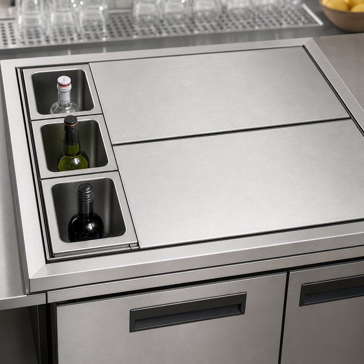 Product image #4 for Top Shelf 36-Inch Underbar Bottle Well and Ice Chest Cover Assembly, 3-Bottle Left-Side