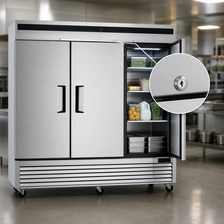 Product image #5 for Atosa Three-Section Reach-In Refrigerator, Bottom-Mount Self-Contained, Solid Doors, 67.99 Cu. Ft.