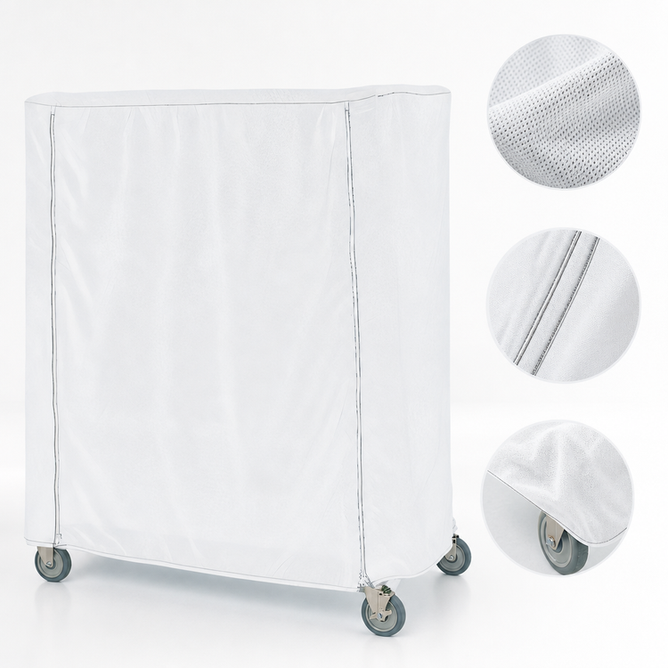 Product image #4 for Metro White Uncoated Knitted Polyester Banquet Cart Cover for 60 x 18 x 62 Inch Carts