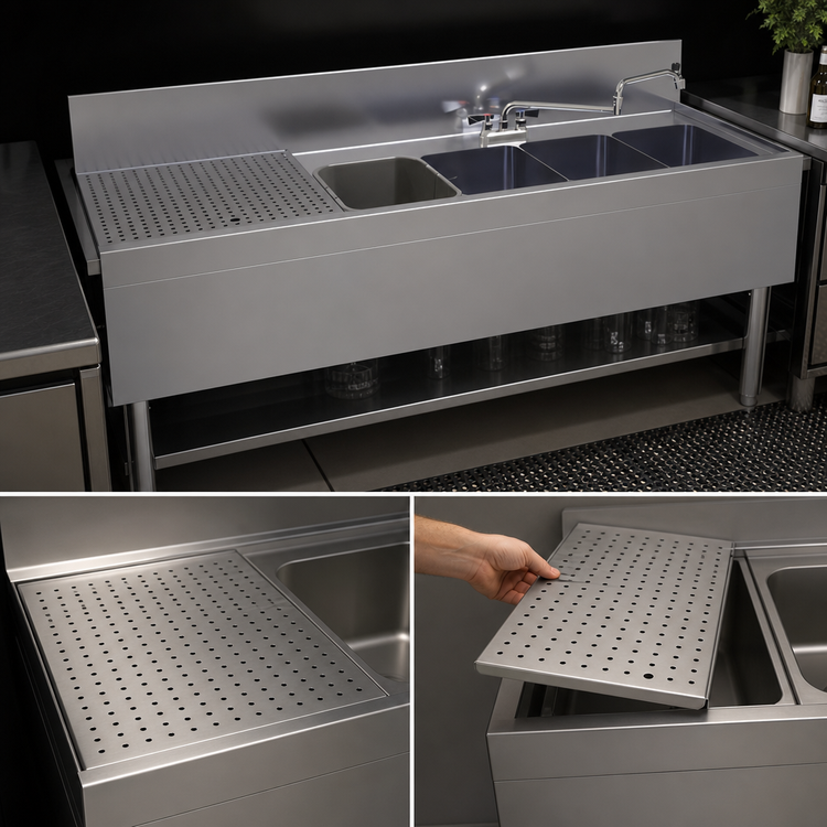 Product image #4 for Glastender Four Compartment Underbar Sink Unit with Left Drainboard, 66 Inch Wide