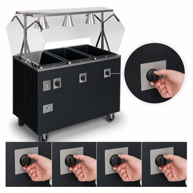 Product image #4 for Vollrath 2-Series Affordable Portable Deluxe 4-Well Mobile Hot Food Station with Breath Guard and Lights
