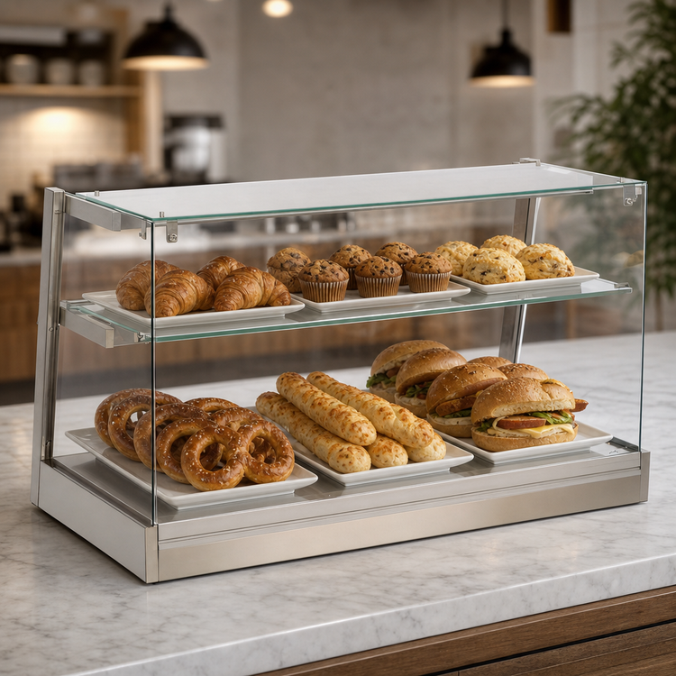 Product image #4 for Antunes 47.75-Inch Wide Countertop Two-Tier Heated Display Cabinet, Open Back