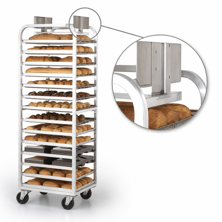 Product image #4 for Adamatic/Revent Roll-In Oven Rack, A-Style Lift, Single End Load, 20-Pan Capacity