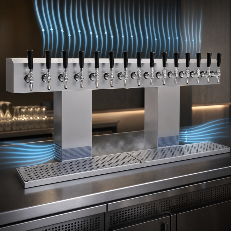 Product image #4 for Glastender 14-Faucet Countertop Air-Cooled 2-Column Bridge Draft Dispensing Tower, Stainless Steel