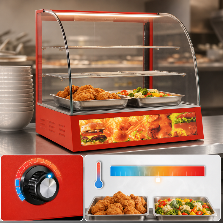 Product image #4 for Omcan 26-Inch Curved Glass Countertop Hot Food Display Warmer