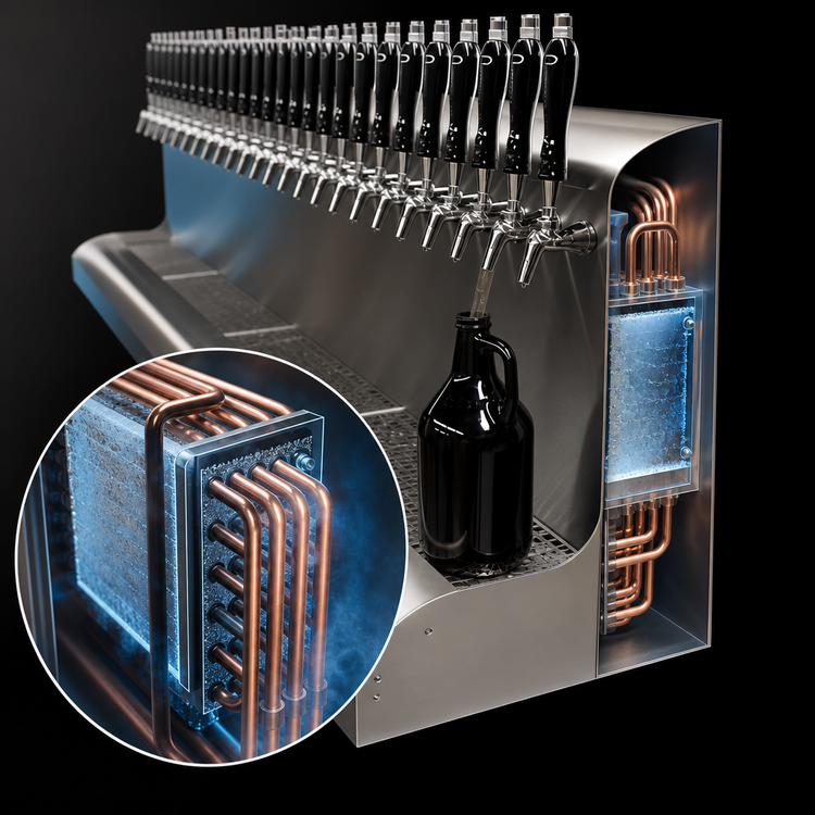 Product image #4 for Perlick 14-Faucet Wall-Mount Glycol-Cooled Modular Draft Beer Dispensing Tower, Bottom Lead-Out