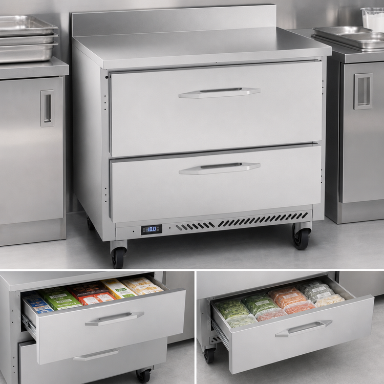Product image #4 for Victory Refrigeration 36 Inch Worktop Freezer Counter with 2 Drawers, Rear-Mounted Self-Contained Refrigeration