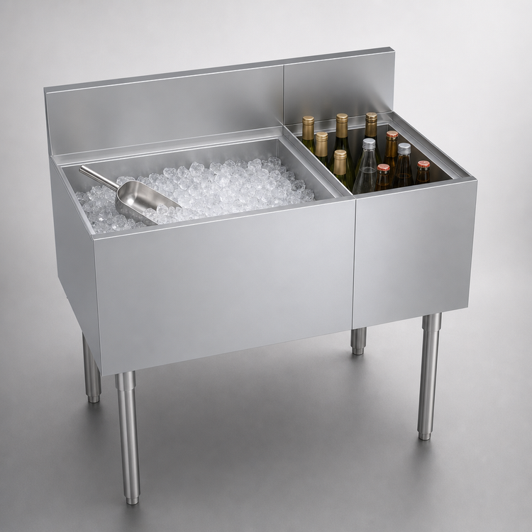 Product image #4 for Krowne Royal Series 36-Inch Underbar Combination Ice Bin with Left 24-Inch Ice Bin and 12-Inch Insulated Bottle Storage, Stainless Steel
