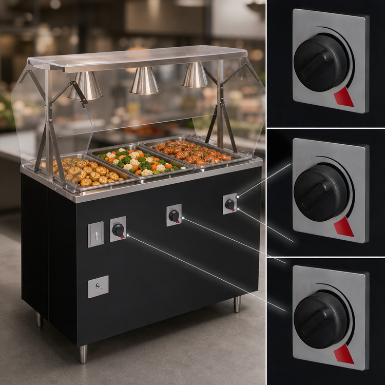 Product image #4 for Vollrath 2-Series 46-Inch 3-Well Mobile Hot Food Station with Buffet Breath Guard and Enclosed Storage Base