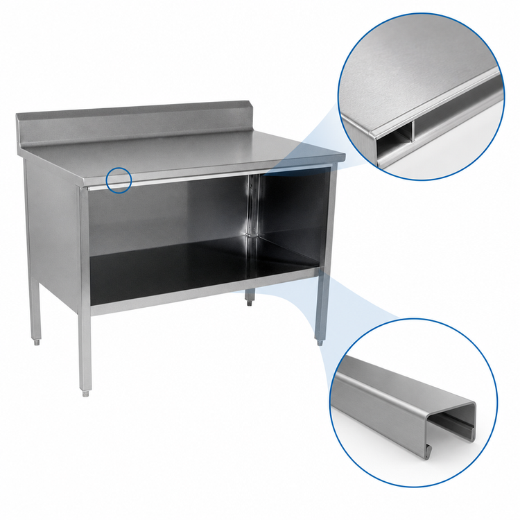 Product image #4 for John Boos Cabinet Base Open-Front Stainless Steel Work Table with 5-Inch Backsplash, 48 x 30 Inches