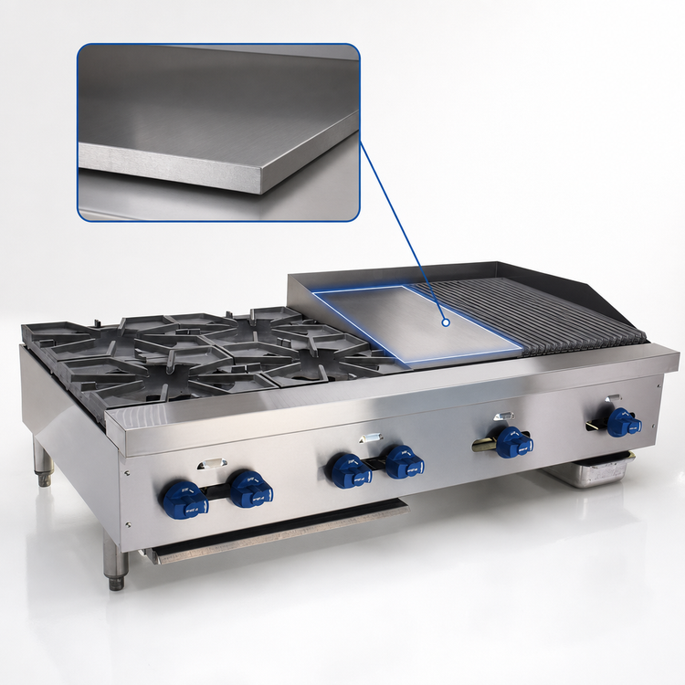Product image #4 for Comstock-Castle 48-Inch Countertop Gas Char-Broiler/Griddle Combination with 24-Inch Griddle and 24-Inch Radiant Broiler