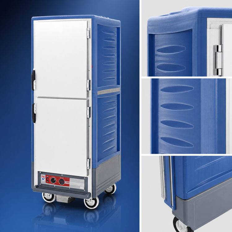 Product image #4 for Metro C5 3 Series Mobile Full Height Moisture Heated Holding & Proofing Cabinet with Blue Insulation Armour, Dutch Solid Doors, Fixed Wire Slides
