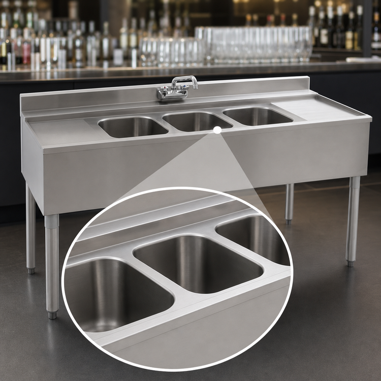 Product image #4 for Eagle Group 2200 Series Three-Compartment Underbar Sink with Right Drainboard and Faucet, 48 x 24 x 33-1/2 Inches