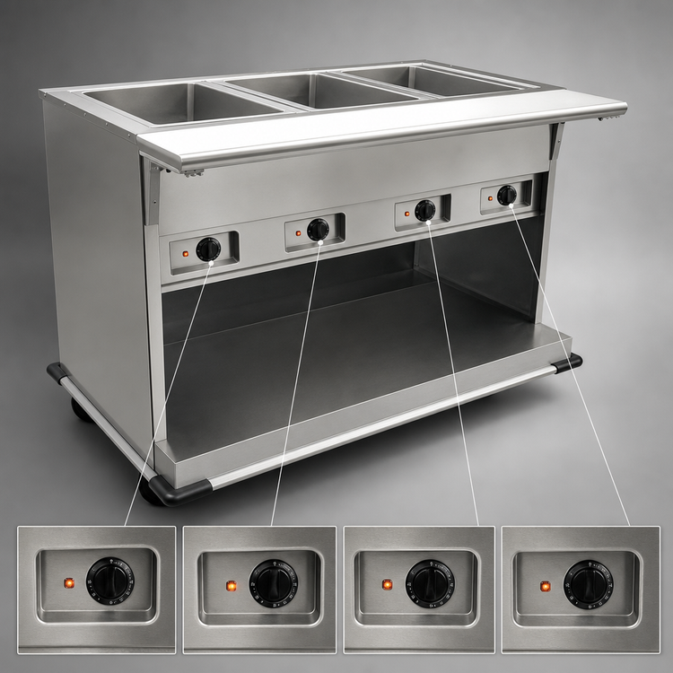 Product image #4 for Spec-Master PHT4CB-208 Portable Electric Hot Food Table with (4) 12" x 20" Wells and Cutting Board