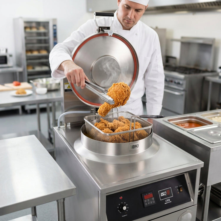 Product image #3 for BKI FKM-F Extra-Large Electric Pressure Fryer with Manual Controls and Filtration