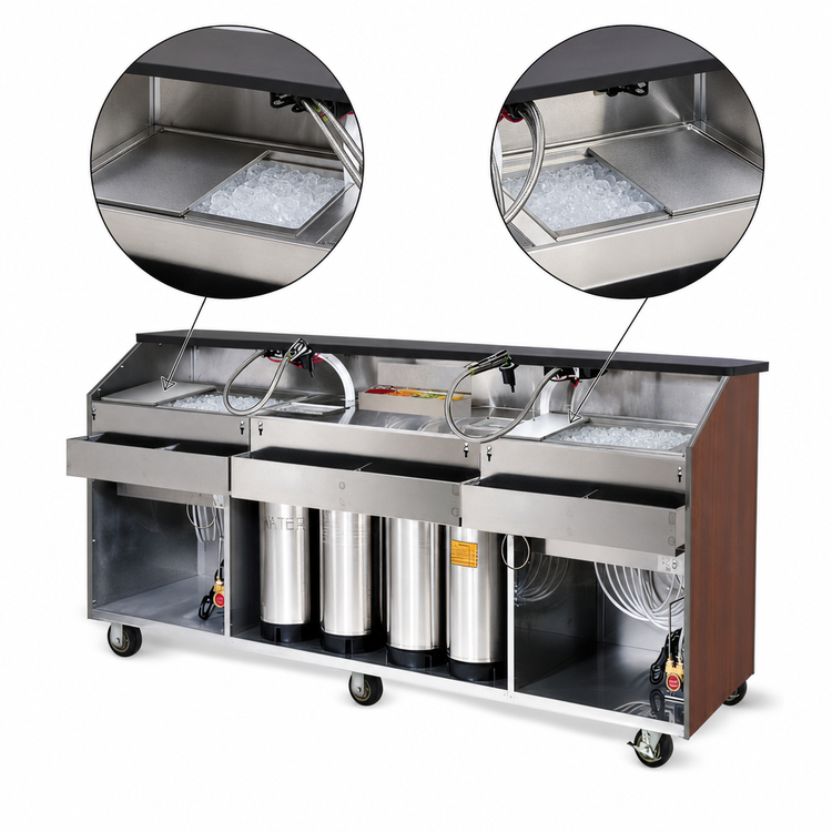 Product image #4 for 95-Inch Professional Laminate Portable Bar with Dual 50 lb. Ice Bins for Post-Mix / Bag-In-Box Service