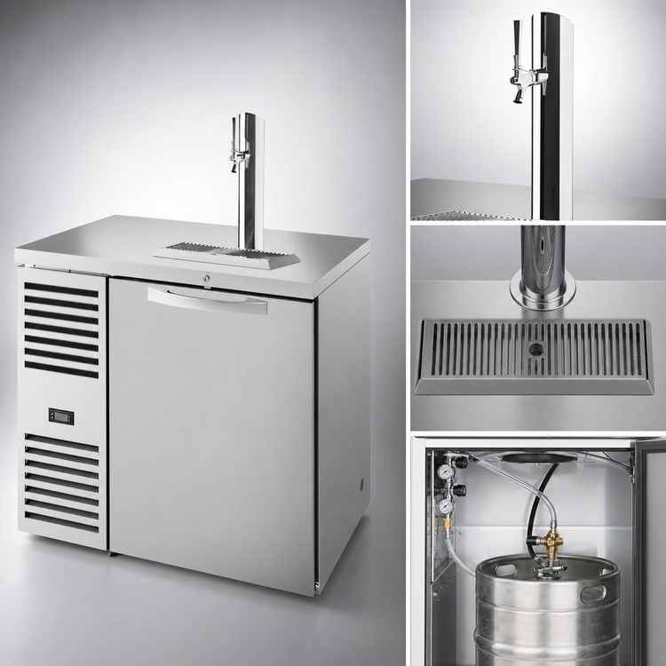 Product image #4 for True 36-Inch One-Section Refrigerated Draft Bar Cooler with Stainless Steel Countertop, Locking Door, and Single-Faucet Beer Column