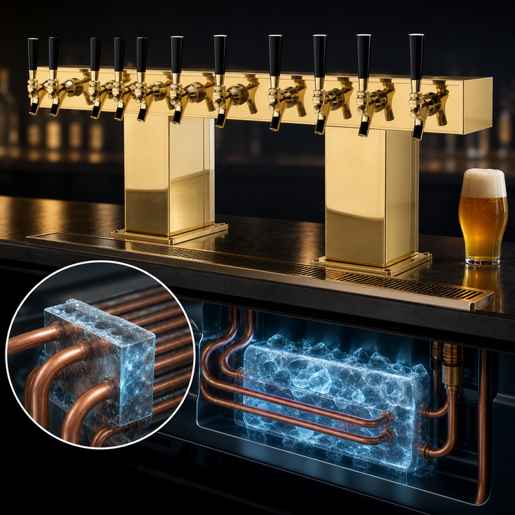 Product image #4 for Perlick 4006-24BTF Bridge Tee 24-Faucet Glycol-Cooled Draft Beer Tower with Tarnish-Free Brass Finish
