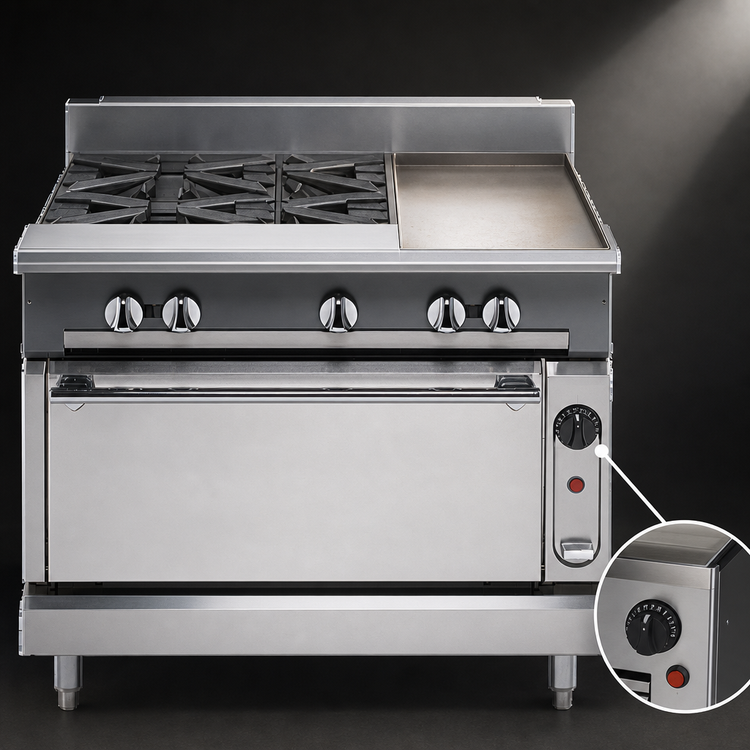 Product image #4 for Vulcan V Series 36-Inch Heavy Duty Gas Range with 2 Open Burners and 18-Inch Thermostatic Griddle, Cabinet Base