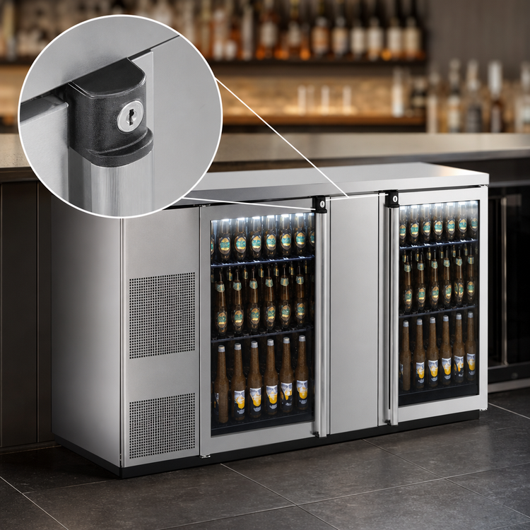 Product image #4 for Pro-Line E-Series Two-Section Self-Contained Refrigerated Back Bar Cabinet, 28 Cu. Ft., 69-1/2-Inch Wide, Glass Doors, Stainless Steel