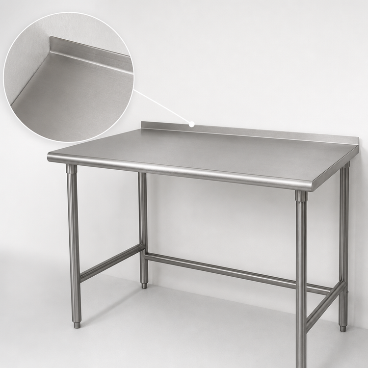 Product image #4 for Advance Tabco 144-Inch x 24-Inch Open Base Stainless Steel Work Table, 14-Gauge 304 Top, 1-1/2-Inch Rear Splash