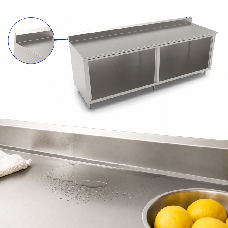 Product image #4 for John Boos Stainless Steel Work Table with Open Front Cabinet Base, 120 x 30 Inches, 5-Inch Backsplash