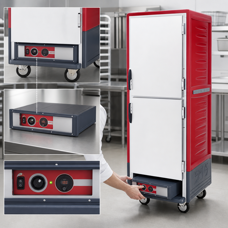 Product image #4 for Metro C5 3 Series Full-Height Mobile Heated Holding Cabinet with Dutch Solid Doors and Fixed Wire Slides