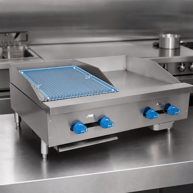 Product image #4 for Comstock-Castle Countertop Gas Char-Broiler/Griddle Combination with 18 x 24 Broiler Area and 18 x 24 x 1 Inch Griddle Plate
