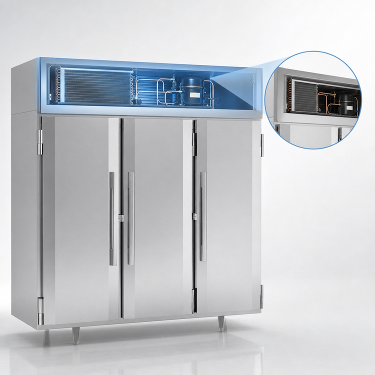 Product image #4 for Victory UltraSpec™ Three-Section Reach-In Freezer, 68.34 Cu. Ft., Solid Hinged Doors, Self-Contained Top-Mounted, Standard Depth