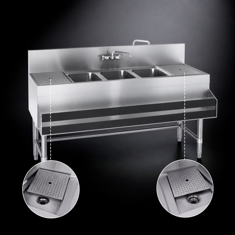 Product image #4 for Eagle Spec-Bar Three-Compartment Underbar Sink Unit with Left and Right Drainboards, 84 Inches Wide x 24 Inches Deep