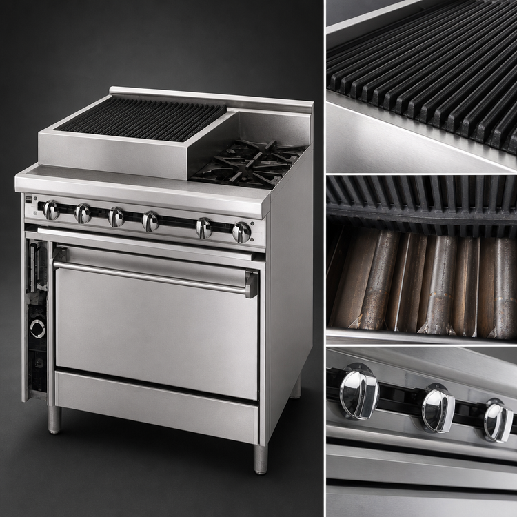 Product image #4 for Titan JTRH-18B-1FHT36C Heavy Duty Gas Range with 18 Inch Charbroiler, 18 Inch French Hot Top, and Convection Oven