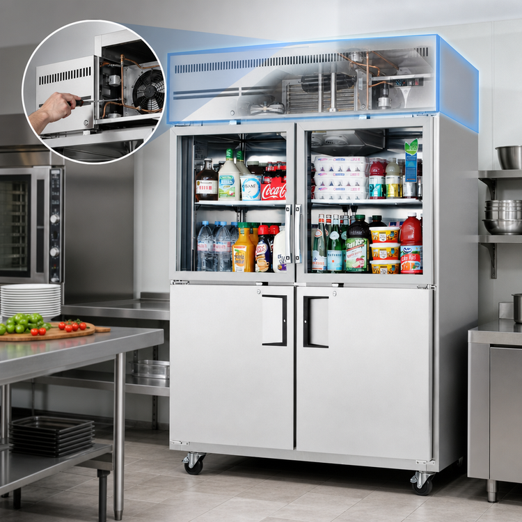 Product image #4 for Everest Refrigeration Two-Section Reach-In Refrigerator with Combination Half Glass and Solid Hinged Doors, 55 Cu. Ft., 59 Inches Wide