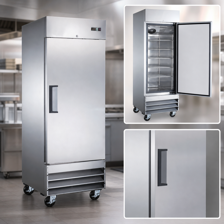 Product image #4 for Omcan USA 23 Cu. Ft. One-Section Bottom-Mount Self-Contained Reach-In Freezer with Solid Hinged Door