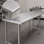 Thumbnail image #4 for Eagle Group Budget Series T24108STB 108-Inch x 24-Inch Flat Top 430 Stainless Steel Work Table with Open Tubular Base