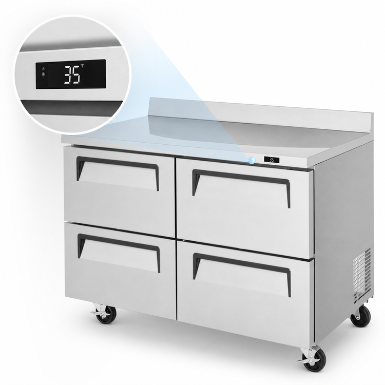 Product image #4 for Turbo Air Super Deluxe 48-Inch Two-Section Worktop Refrigerator with 4 Drawers and Self-Cleaning Condenser