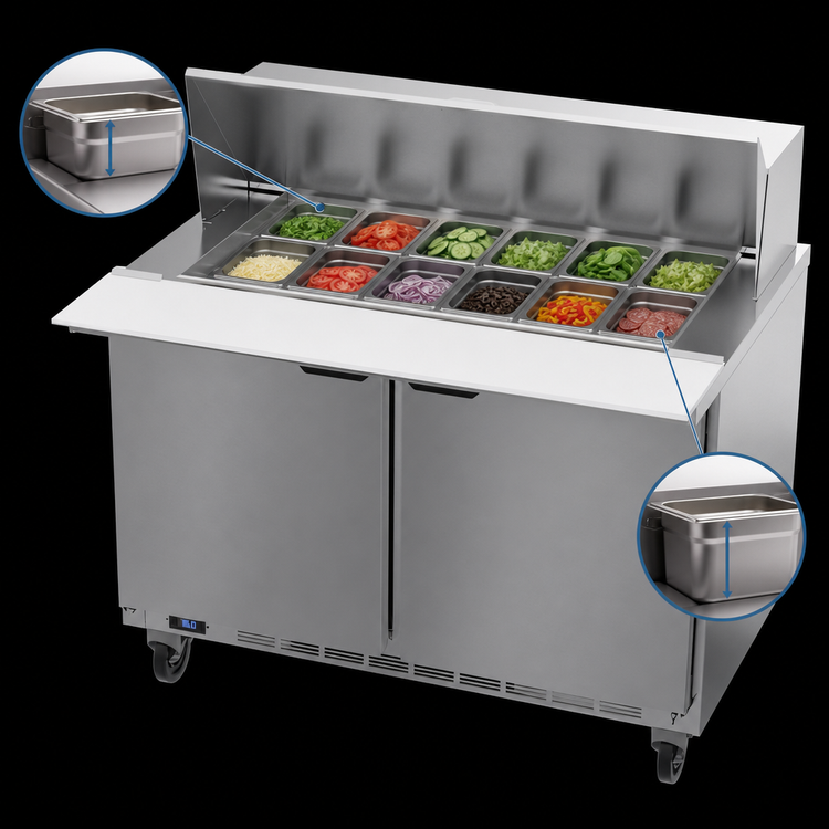 Product image #5 for Beverage-Air 48-Inch Mega Top Refrigerated Prep Table, Two-Door, 18-Pan