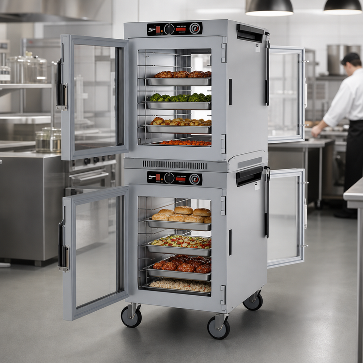Product image #5 for Metro HotBlox™ Wide 16-Pan Mobile Pass-Thru Dual-Cavity Insulated Holding Cabinet with Clear Front and Rear Doors, Analog Control