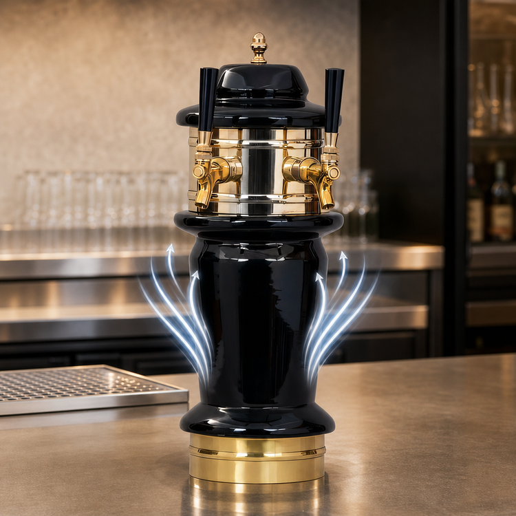 Product image #4 for Glastender Monaco 3-Faucet Air-Cooled Draft Dispensing Tower with Polished Brass Finish
