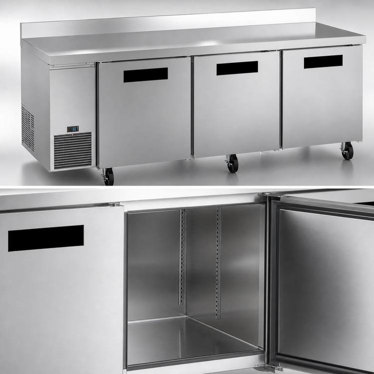 Product image #4 for Hoshizaki Steelheart WLR93B 93-Inch Three-Section Worktop Refrigerator, Side-Mounted Self-Contained