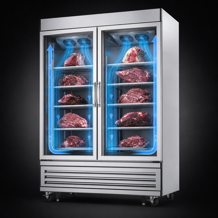 Product image #4 for Everest Refrigeration EDA2 Two-Section Dry Aging & Thawing Cabinet, 50.0 Cu. Ft., Glass Doors, Bottom Mount