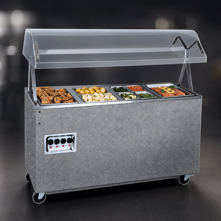 Product image #4 for Vollrath 2-Series Affordable Portable 4-Well Mobile Hot Food Station with Buffet Breath Guard, Enclosed Granite Base, 208-240V