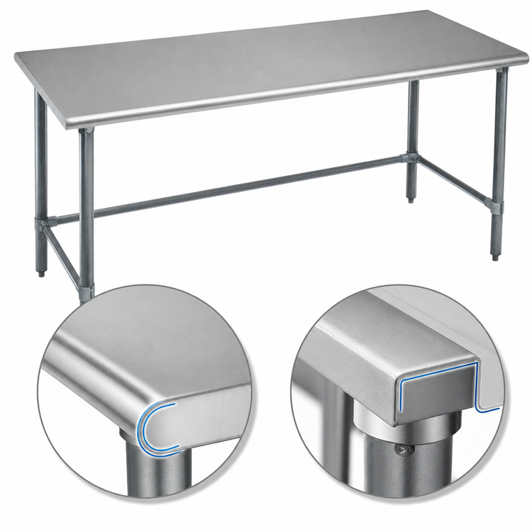 Product image #4 for Eagle Deluxe Series Flat Top Work Table, 144"W x 24"D, 304 Stainless Steel Top, Galvanized Tubular Base