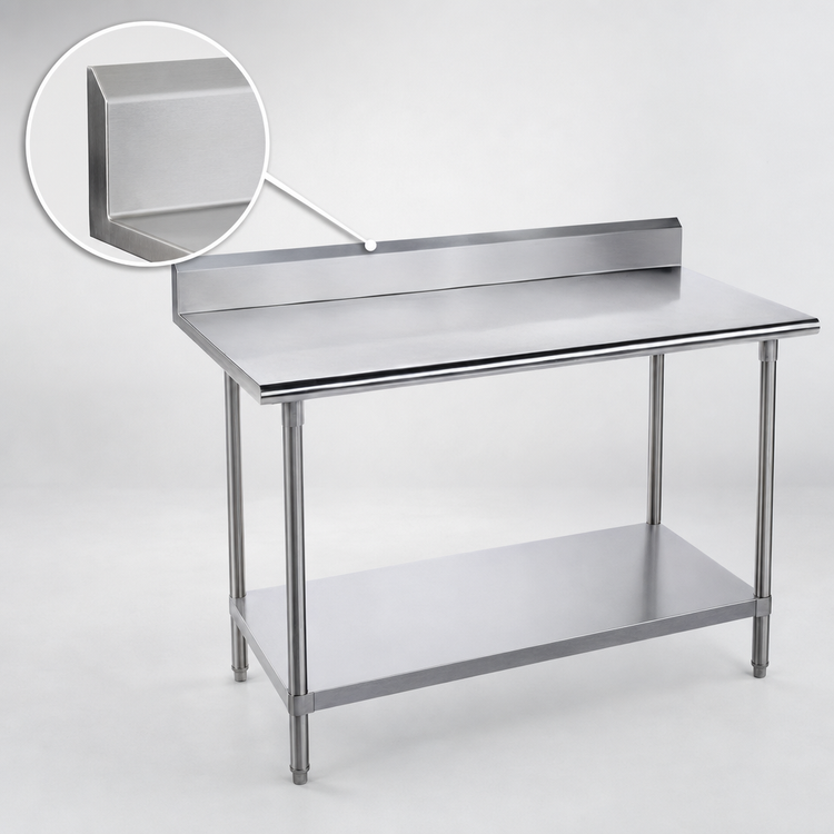 Product image #4 for Advance Tabco 144-Inch x 24-Inch Stainless Steel Work Table with 5-Inch Backsplash and Adjustable Undershelf