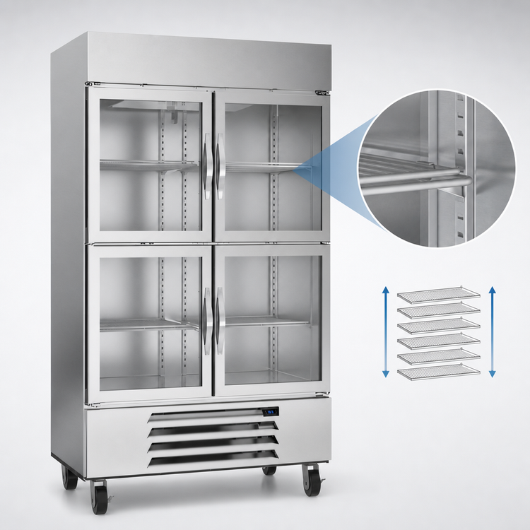 Product image #4 for Beverage Air Horizon Series Two-Section Reach-In Refrigerator with Four Glass Half Doors, 46.15 Cu. Ft.